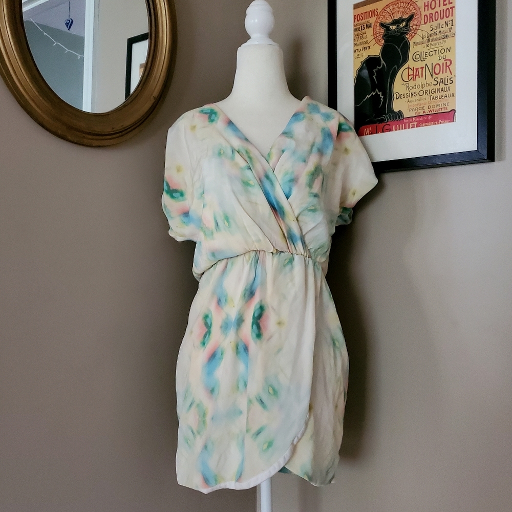 Yoana Baraschi Silk Watercolor Tulip Hem Mini Dress Size 2